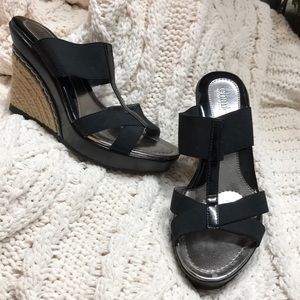 Charles David Wedges Espadrilles Black Shoes